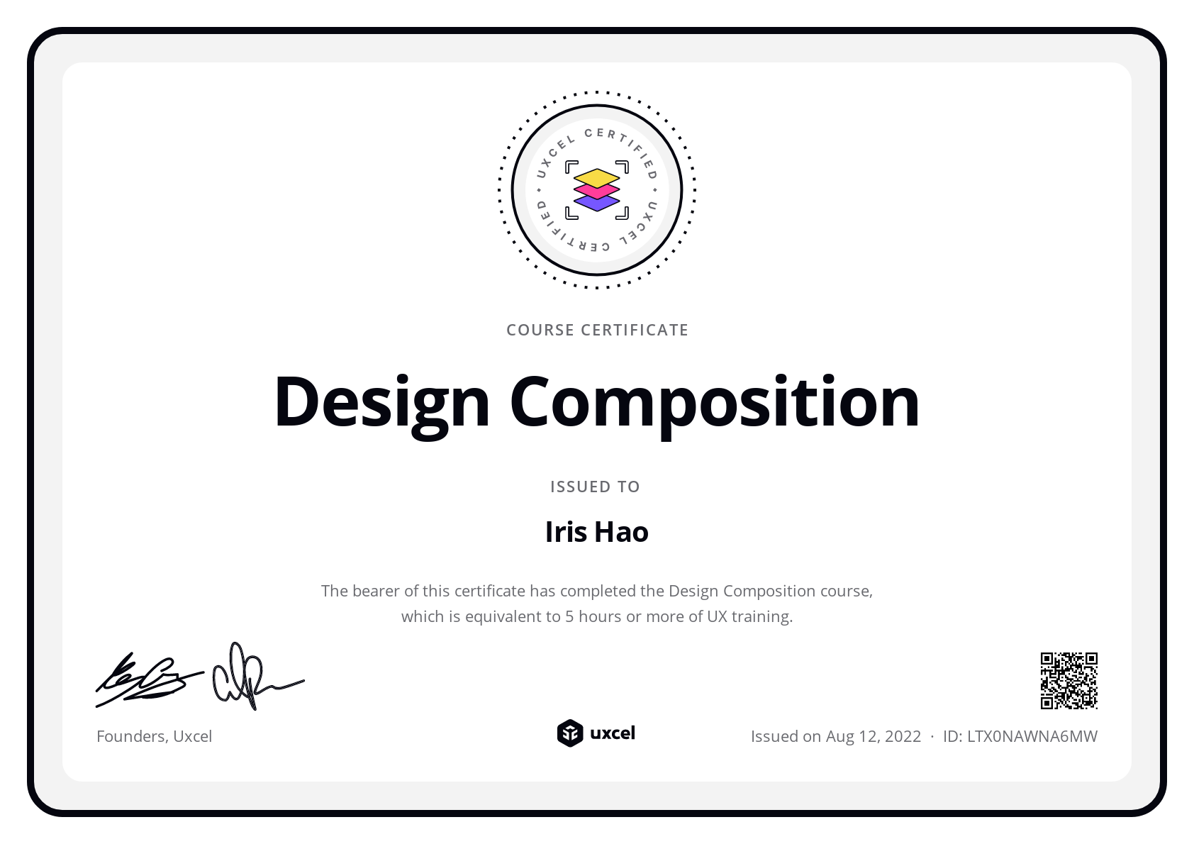 Iris Hao's certificate